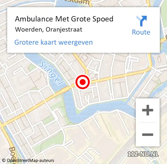 Locatie op kaart van de 112 melding: Ambulance Met Grote Spoed Naar Woerden, Oranjestraat op 19 juni 2015 16:32