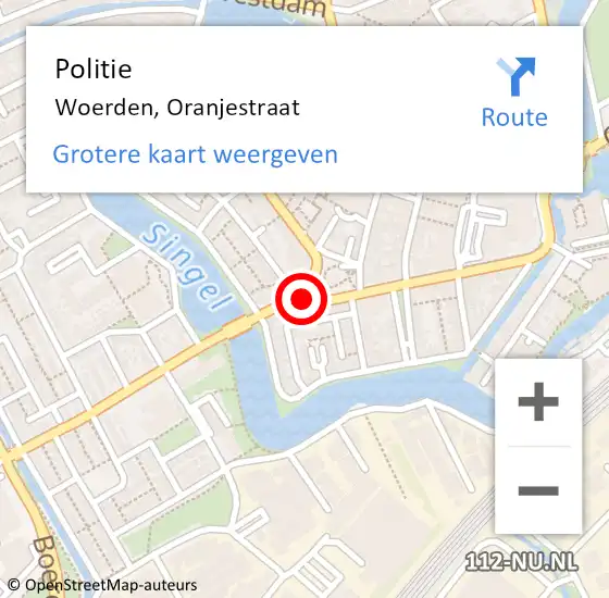 Locatie op kaart van de 112 melding: Politie Woerden, Oranjestraat op 19 juni 2015 16:35