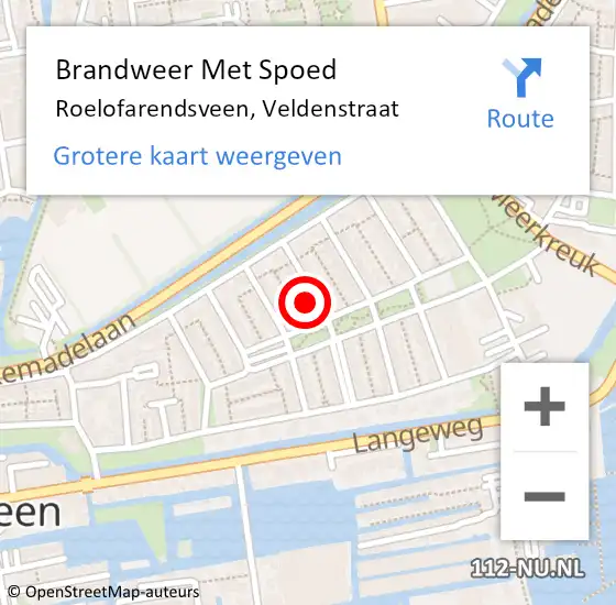 Locatie op kaart van de 112 melding: Brandweer Met Spoed Naar Roelofarendsveen, Veldenstraat op 19 juni 2015 16:47