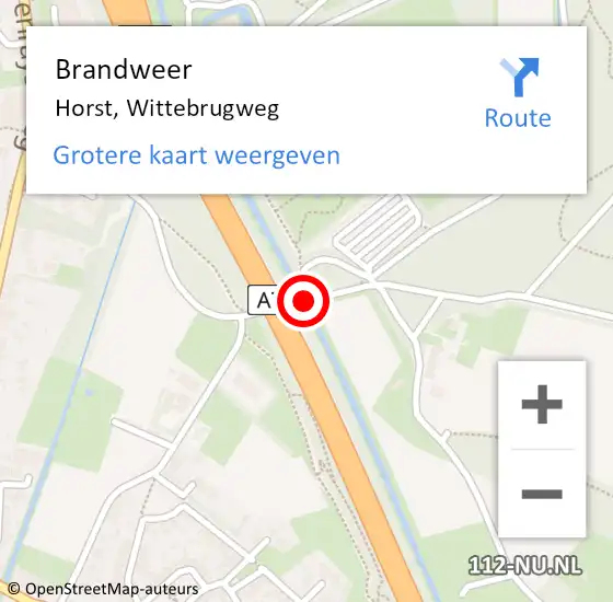 Locatie op kaart van de 112 melding: Brandweer Horst, Wittebrugweg op 19 juni 2015 17:34