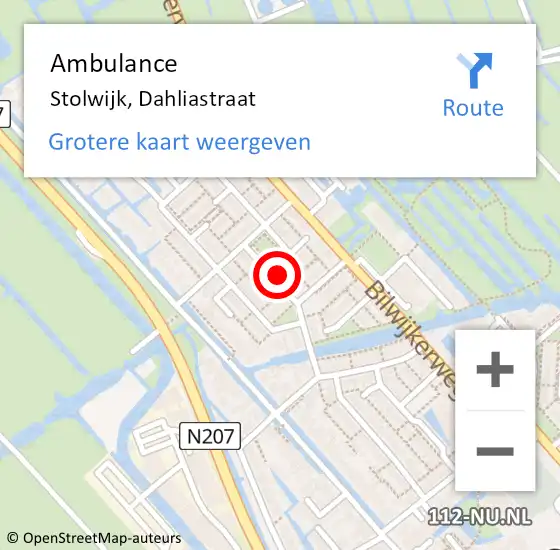 Locatie op kaart van de 112 melding: Ambulance Stolwijk, Dahliastraat op 19 juni 2015 19:10