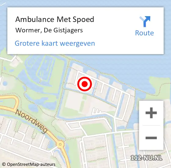 Locatie op kaart van de 112 melding: Ambulance Met Spoed Naar Wormer, De Gistjagers op 19 juni 2015 19:56