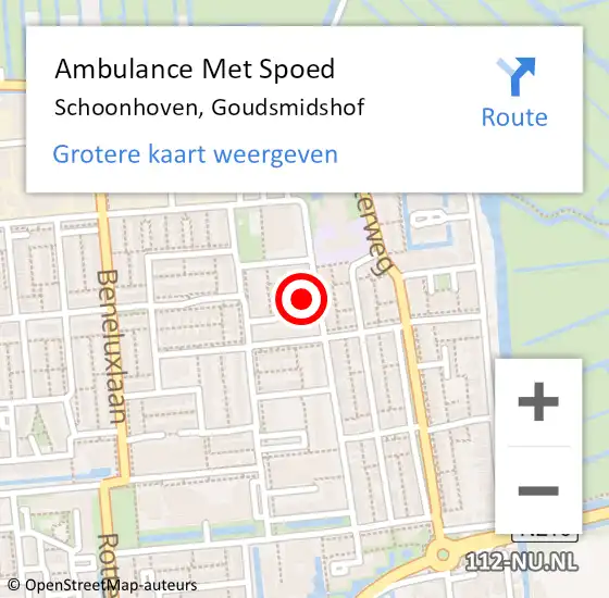 Locatie op kaart van de 112 melding: Ambulance Met Spoed Naar Schoonhoven, Goudsmidshof op 19 juni 2015 20:07