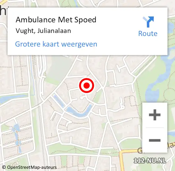 Locatie op kaart van de 112 melding: Ambulance Met Spoed Naar Vught, Julianalaan op 19 juni 2015 20:22