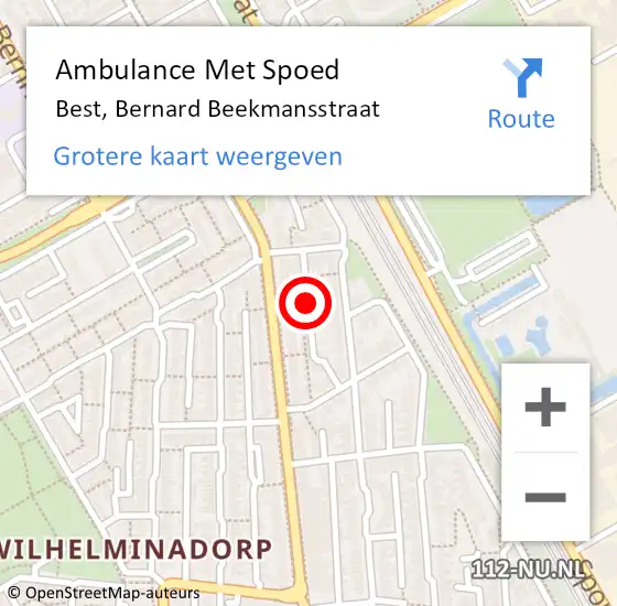 Locatie op kaart van de 112 melding: Ambulance Met Spoed Naar Best, Bernard Beekmansstraat op 19 juni 2015 20:35