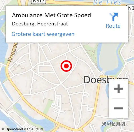 Locatie op kaart van de 112 melding: Ambulance Met Grote Spoed Naar Doesburg, Heerenstraat op 19 juni 2015 21:52