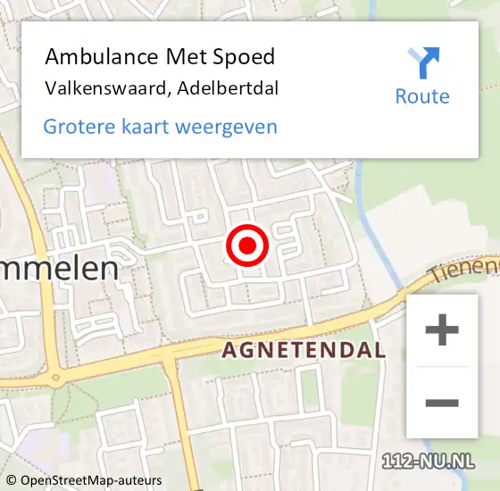 Locatie op kaart van de 112 melding: Ambulance Met Spoed Naar Valkenswaard, Adelbertdal op 19 juni 2015 23:40