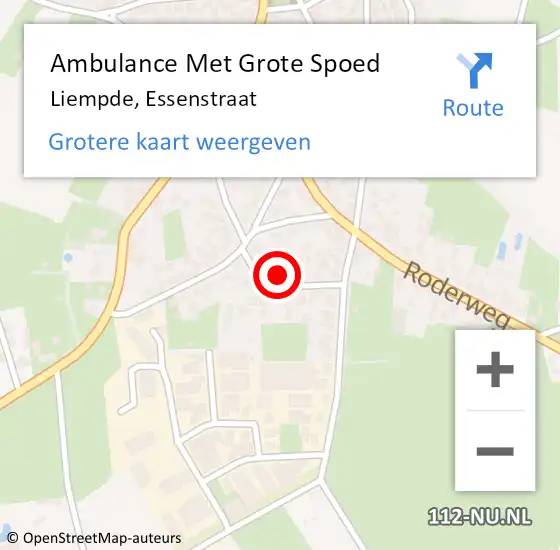 Locatie op kaart van de 112 melding: Ambulance Met Grote Spoed Naar Liempde, Essenstraat op 20 juni 2015 02:10