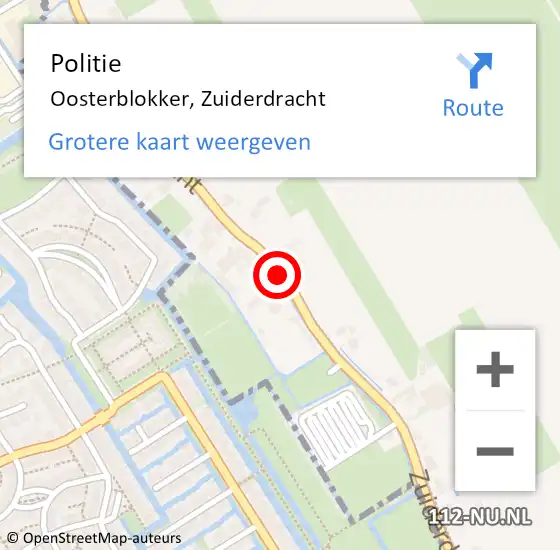 Locatie op kaart van de 112 melding: Politie Oosterblokker, Zuiderdracht op 20 juni 2015 06:22