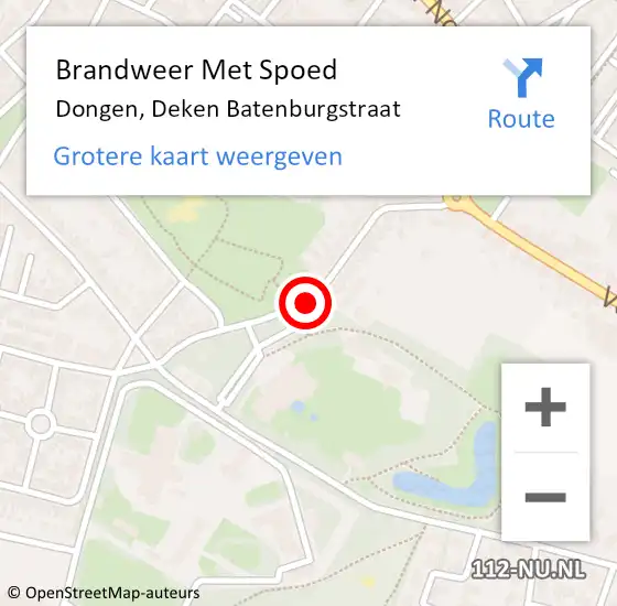 Locatie op kaart van de 112 melding: Brandweer Met Spoed Naar Dongen, Deken Batenburgstraat op 20 juni 2015 10:39