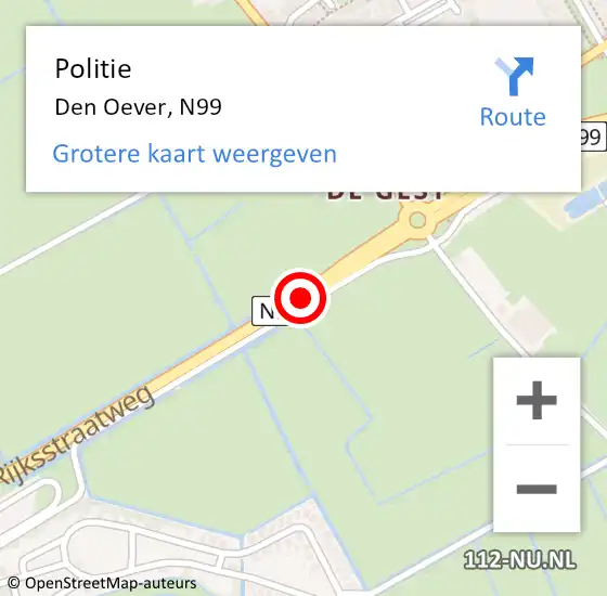 Locatie op kaart van de 112 melding: Politie Den Oever, N99 op 20 juni 2015 11:35