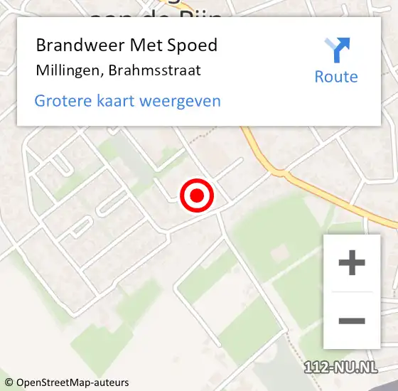 Locatie op kaart van de 112 melding: Brandweer Met Spoed Naar Millingen, Brahmsstraat op 20 juni 2015 11:45