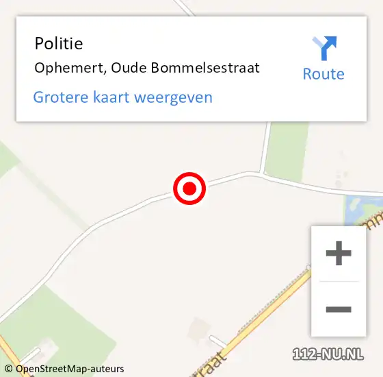 Locatie op kaart van de 112 melding: Politie Ophemert, Oude Bommelsestraat op 20 juni 2015 12:21
