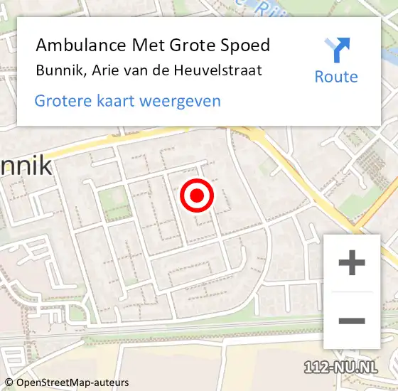 Locatie op kaart van de 112 melding: Ambulance Met Grote Spoed Naar Bunnik, Arie van de Heuvelstraat op 20 juni 2015 13:35