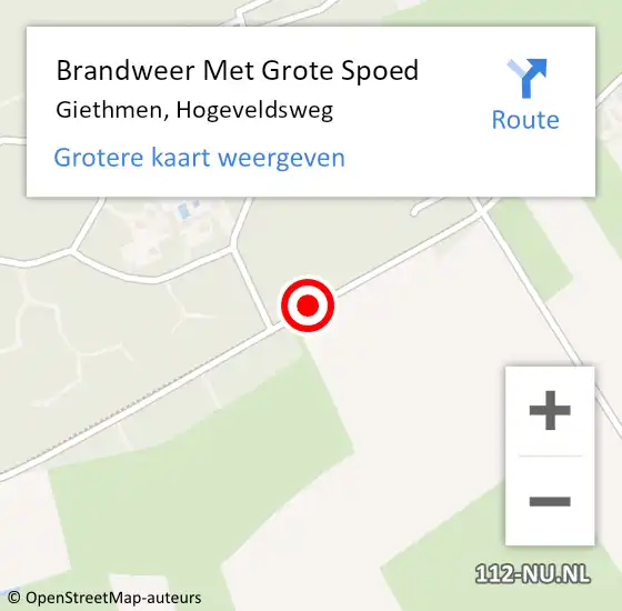 Locatie op kaart van de 112 melding: Brandweer Met Grote Spoed Naar Giethmen, Hogeveldsweg op 20 juni 2015 14:26