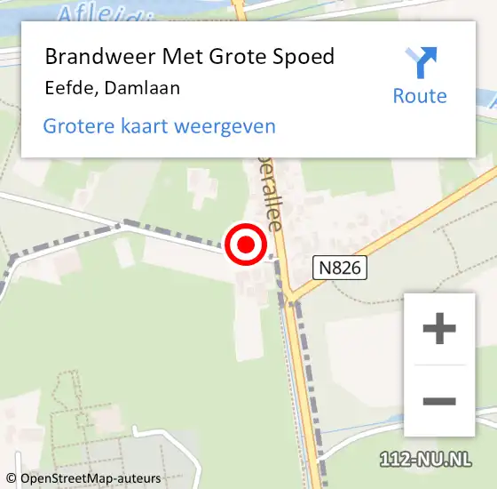 Locatie op kaart van de 112 melding: Brandweer Met Grote Spoed Naar Eefde, Damlaan op 20 juni 2015 14:42