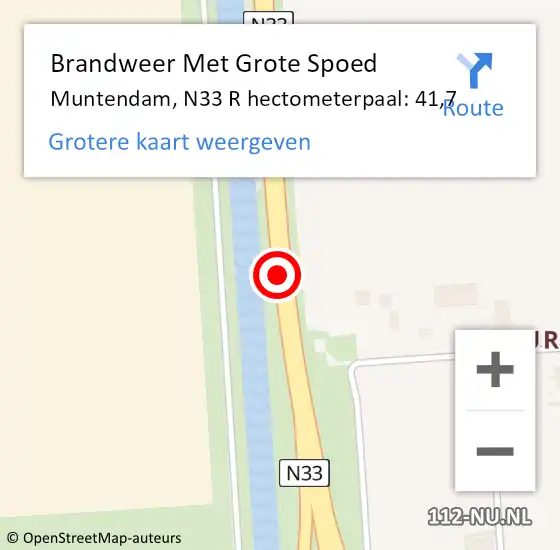 Locatie op kaart van de 112 melding: Brandweer Met Grote Spoed Naar Muntendam, N33 L hectometerpaal: 43,0 op 20 juni 2015 14:58