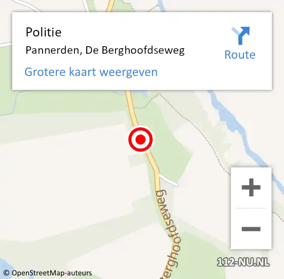 Locatie op kaart van de 112 melding: Politie Pannerden, De Berghoofdseweg op 20 juni 2015 15:01