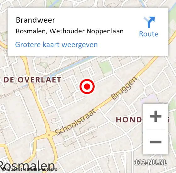 Locatie op kaart van de 112 melding: Brandweer Rosmalen, Wethouder Noppenlaan op 20 juni 2015 18:46