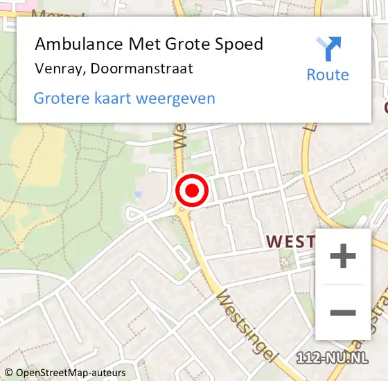 Locatie op kaart van de 112 melding: Ambulance Met Grote Spoed Naar Venray, Doormanstraat op 12 september 2013 14:03