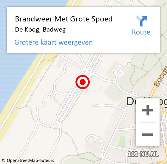 Locatie op kaart van de 112 melding: Brandweer Met Grote Spoed Naar De Koog, Badweg op 20 juni 2015 20:30