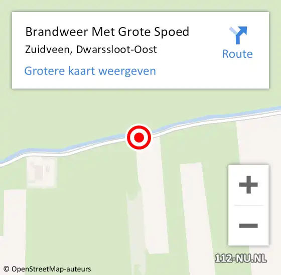 Locatie op kaart van de 112 melding: Brandweer Met Grote Spoed Naar Zuidveen, Dwarssloot-Oost op 20 juni 2015 21:55