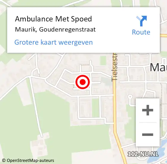 Locatie op kaart van de 112 melding: Ambulance Met Spoed Naar Maurik, Goudenregenstraat op 20 juni 2015 22:19