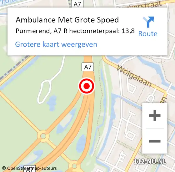 Locatie op kaart van de 112 melding: Ambulance Met Grote Spoed Naar Purmerend, A7 op 21 juni 2015 08:17