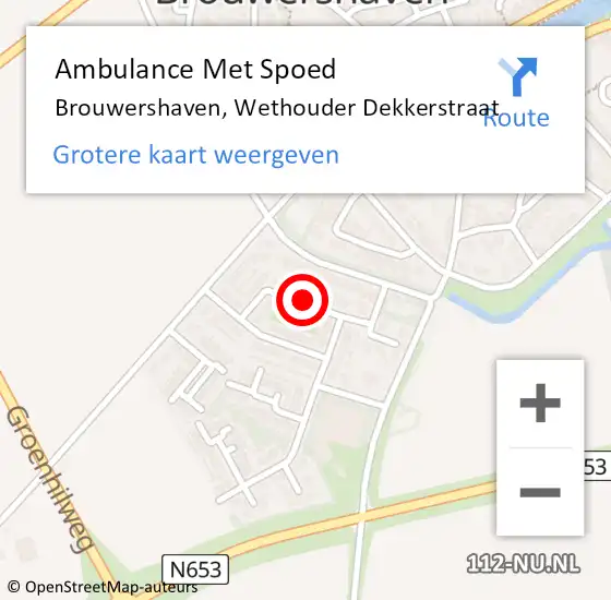 Locatie op kaart van de 112 melding: Ambulance Met Spoed Naar Brouwershaven, Wethouder Dekkerstraat op 21 juni 2015 11:50