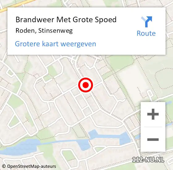 Locatie op kaart van de 112 melding: Brandweer Met Grote Spoed Naar Roden, Stinsenweg op 21 juni 2015 13:52