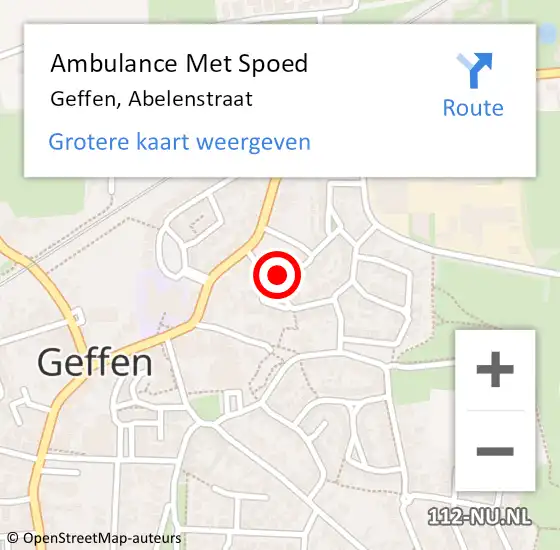 Locatie op kaart van de 112 melding: Ambulance Met Spoed Naar Geffen, Abelenstraat op 21 juni 2015 14:49