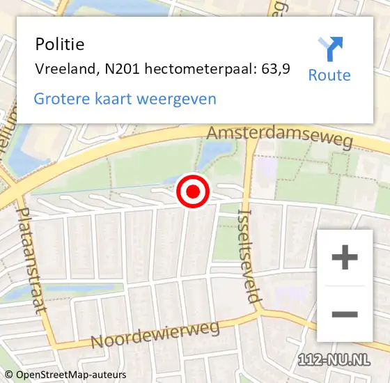 Locatie op kaart van de 112 melding: Politie Vreeland, N201 hectometerpaal: 63,9 op 21 juni 2015 15:40