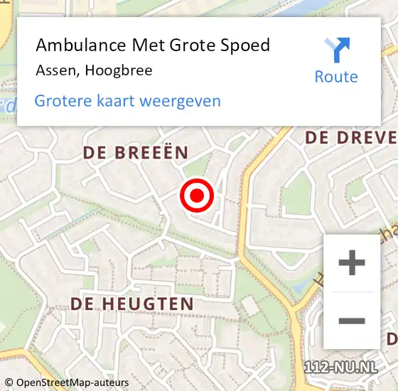 Locatie op kaart van de 112 melding: Ambulance Met Grote Spoed Naar Assen, Hoogbree op 21 juni 2015 15:58