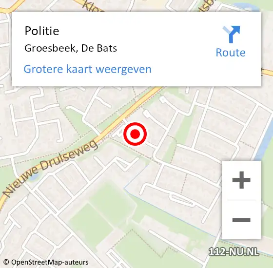 Locatie op kaart van de 112 melding: Politie Groesbeek, De Bats op 21 juni 2015 17:02