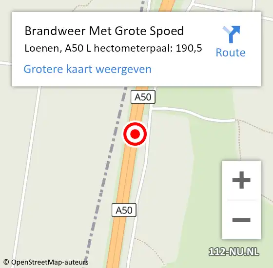 Locatie op kaart van de 112 melding: Brandweer Met Grote Spoed Naar Loenen, A50 L hectometerpaal: 190,5 op 21 juni 2015 17:04