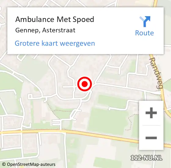 Locatie op kaart van de 112 melding: Ambulance Met Spoed Naar Gennep, Asterstraat op 21 juni 2015 19:34