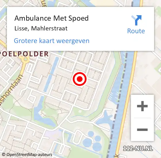 Locatie op kaart van de 112 melding: Ambulance Met Spoed Naar Lisse, Mahlerstraat op 21 juni 2015 21:08