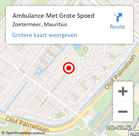 Locatie op kaart van de 112 melding: Ambulance Met Grote Spoed Naar Zoetermeer, Mauritius op 21 juni 2015 21:33