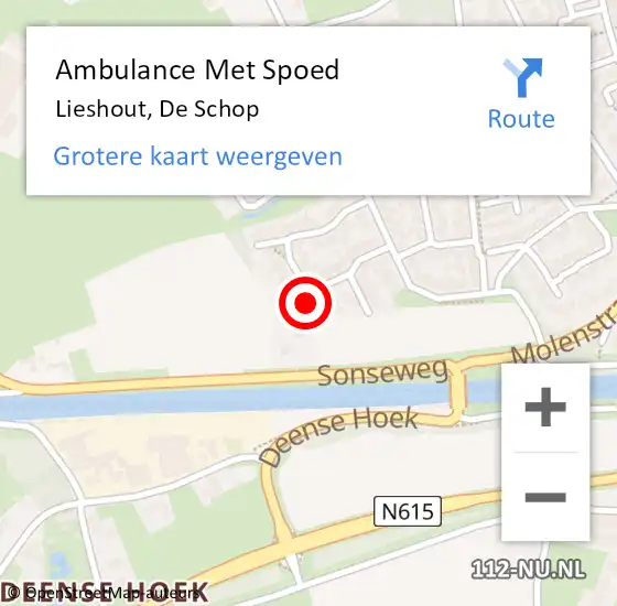 Locatie op kaart van de 112 melding: Ambulance Met Spoed Naar Lieshout, De Schop op 21 juni 2015 21:38