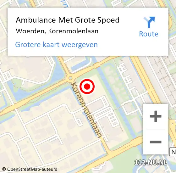 Locatie op kaart van de 112 melding: Ambulance Met Grote Spoed Naar Woerden, Korenmolenlaan op 22 juni 2015 08:11