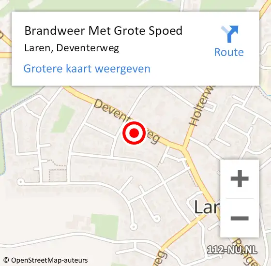 Locatie op kaart van de 112 melding: Brandweer Met Grote Spoed Naar Laren, Deventerweg op 22 juni 2015 08:45