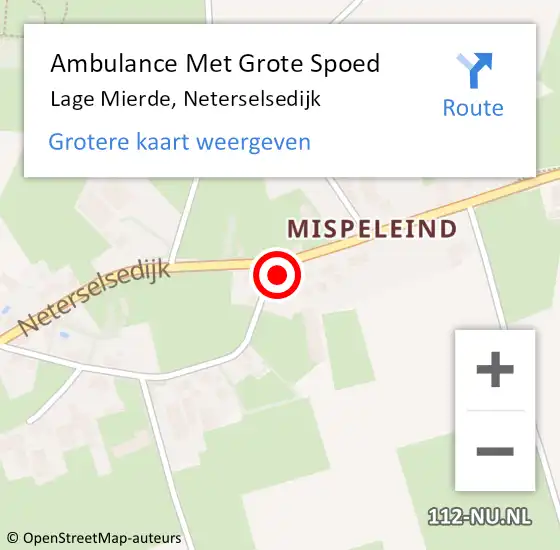 Locatie op kaart van de 112 melding: Ambulance Met Grote Spoed Naar Lage Mierde, Neterselsedijk op 22 juni 2015 11:48