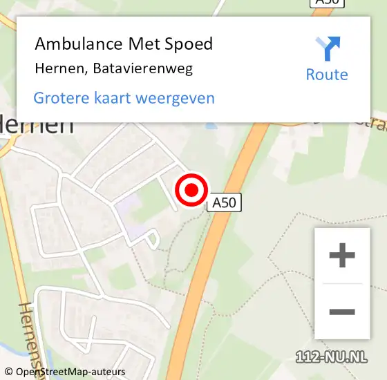 Locatie op kaart van de 112 melding: Ambulance Met Spoed Naar Hernen, Batavierenweg op 22 juni 2015 12:37