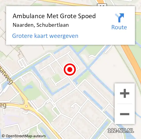 Locatie op kaart van de 112 melding: Ambulance Met Grote Spoed Naar Naarden, Schubertlaan op 22 juni 2015 12:51