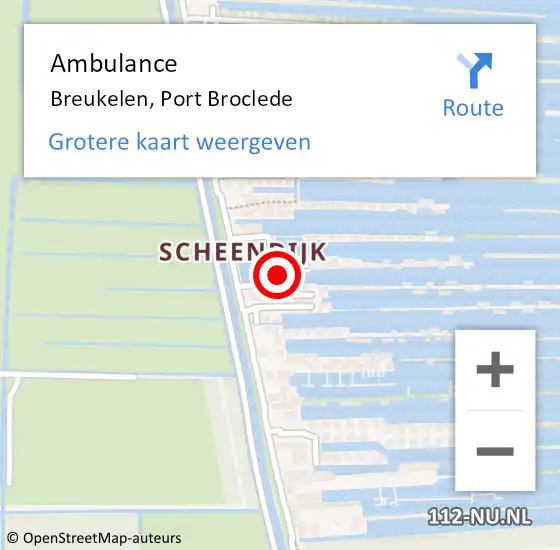 Locatie op kaart van de 112 melding: Ambulance Breukelen, Port Broclede op 22 juni 2015 13:06