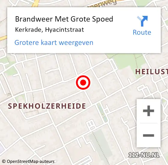 Locatie op kaart van de 112 melding: Brandweer Met Grote Spoed Naar Kerkrade, Hyacintstraat op 22 juni 2015 13:39