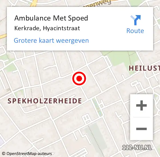 Locatie op kaart van de 112 melding: Ambulance Met Spoed Naar Kerkrade, Hyacintstraat op 22 juni 2015 13:42