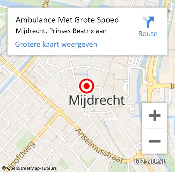 Locatie op kaart van de 112 melding: Ambulance Met Grote Spoed Naar Mijdrecht, Prinses Beatrixlaan op 22 juni 2015 14:34