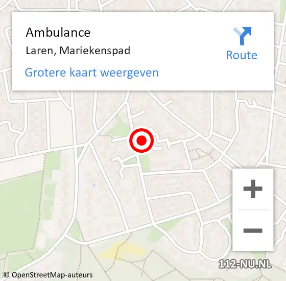 Locatie op kaart van de 112 melding: Ambulance Laren, Mariekenspad op 22 juni 2015 14:39