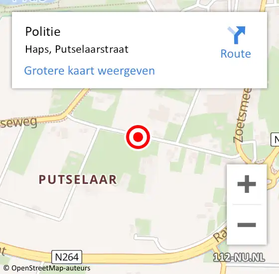 Locatie op kaart van de 112 melding: Politie Haps, Putselaarstraat op 22 juni 2015 14:45